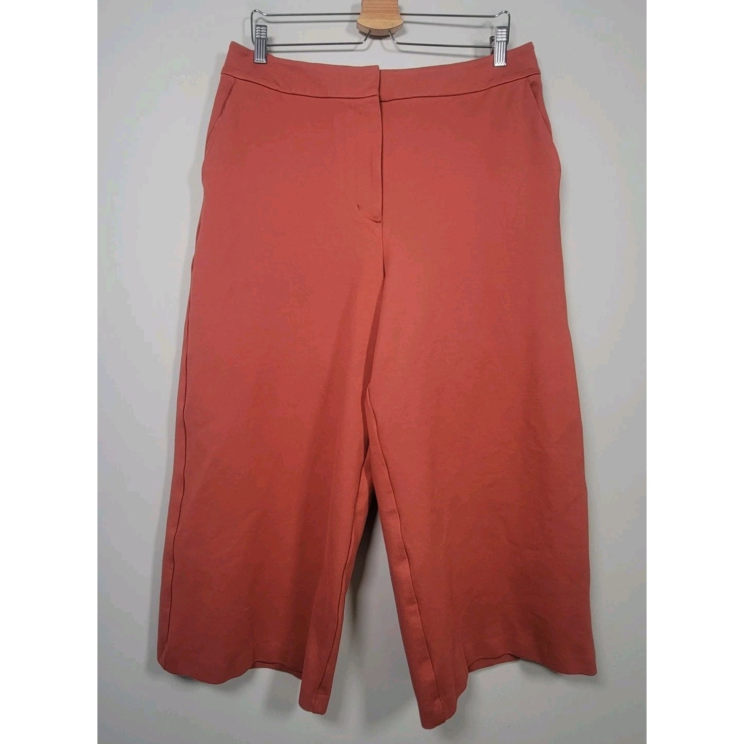 Boden Crop Trouser Pants Womens 12r Rust Red Ponte Wide Leg